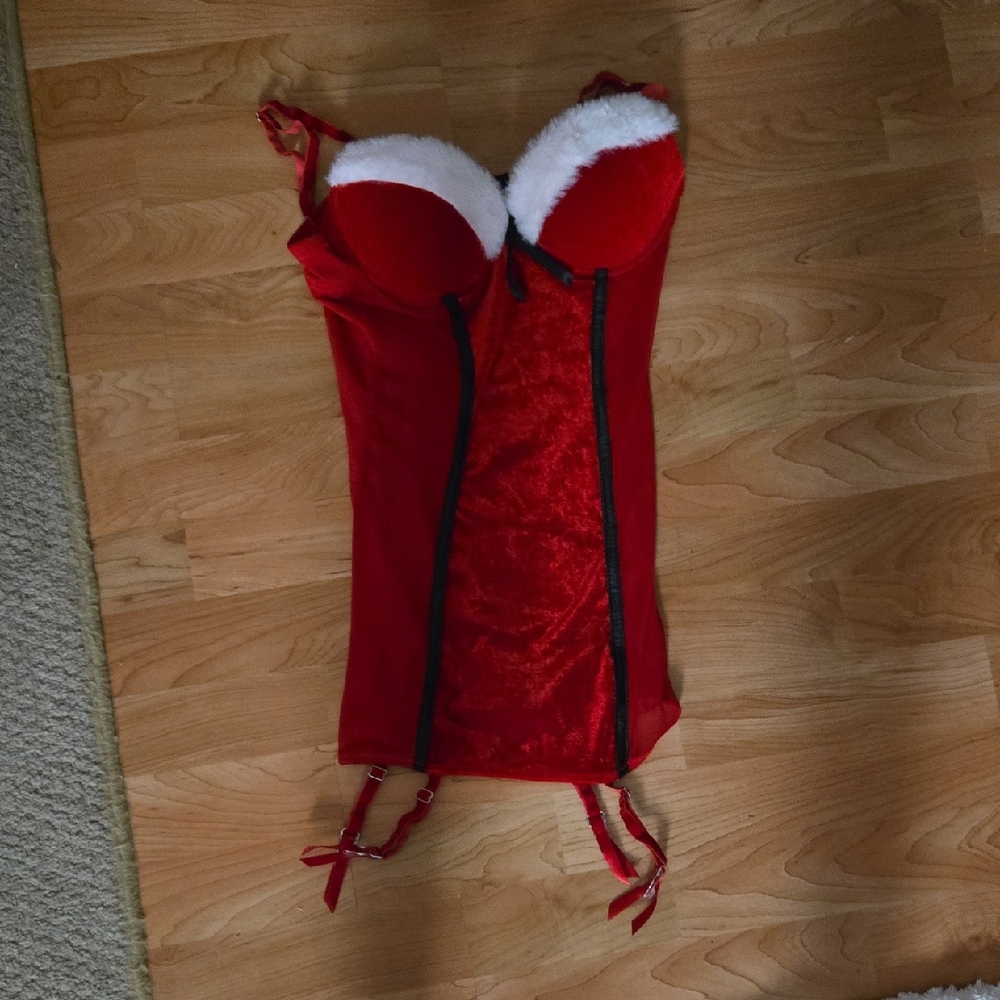 Red Velvet Santa Bustier with White Faux Fur Trim